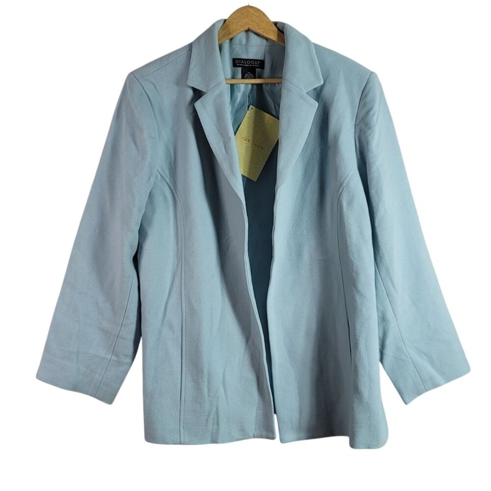 Dialogue Blazer Jacket Blue Size 22 Wool Long Sleeve Pockets Lined Open QVC NWT